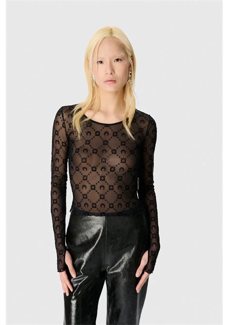 top moonogram mesh flock ls donna nero MARINE SERRE | WTS018ACJER0005BK99